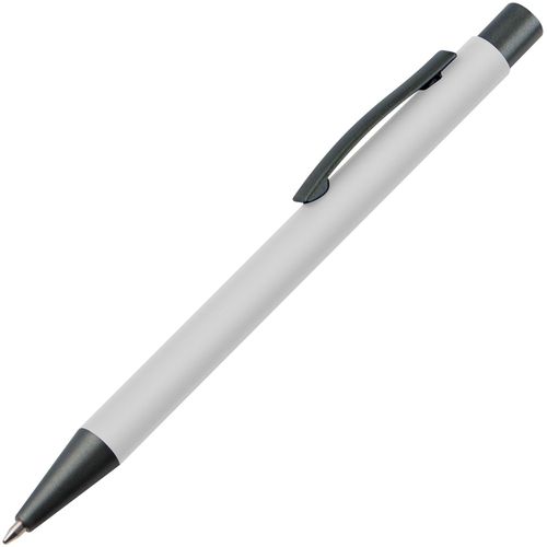 Matter Kugelschreiber mit Metallclip (Art.-Nr. CA980565) - Druckkugelschreiber mit blau schreibende...