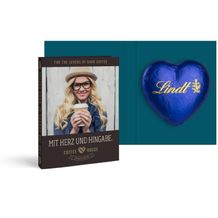 Werbekarte mit Lindt Schokoladen Herz 20 g (blau / 4c Euroskala) (Art.-Nr. CA194357)