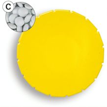 Super Mini Clic Clac Box (PMS Yellow C, ohne Druck, Pfefferminztabletten hellblau) (Art.-Nr. CA331600)