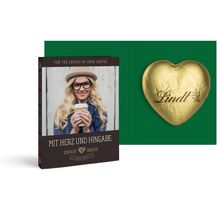 Werbekarte mit Lindt Schokoladen Herz 20 g (gold, 4c Euroskala) (Art.-Nr. CA753952)