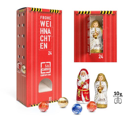 Lindt Lindor Adventsspender "Turm" mit Hohlfigur (Art.-Nr. CA960544) - Bei Druck in die seitliche Öffnun...