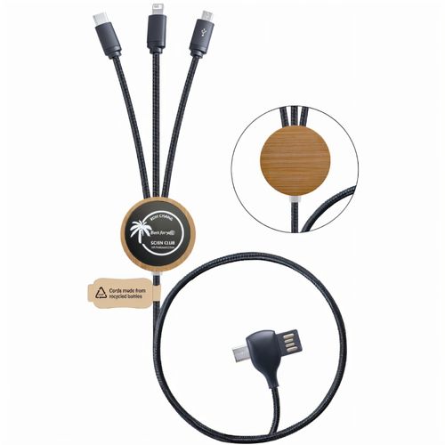 3in1 Cable 'ECO Cable LED Bamboo' (Art.-Nr. CA369947) - 3in1 USB-Ladekabel aus Bambus, ABS &...