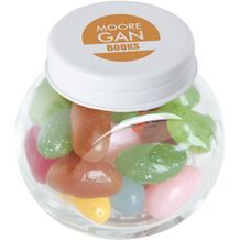 Bonbonglas mini gefüllt mit ca. 40 gr. Jelly Beans mit farbigem Deckel (Weiss) (Art.-Nr. CA030177)
