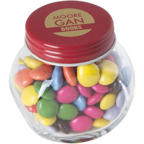 Bonbonglas mini gefüllt mit ca. 40 gr. Schokocarletties mit farbigem Deckel (Art.-Nr. CA123247) - Bonbonglas mini gefüllt mit ca. 40 gr...