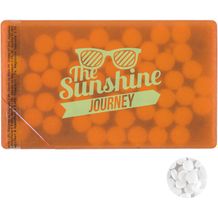 Mintdispenser Kreditkarte mit ca. 8 gr. Minties zuckerfrei und Zutatenaufkleber TAMPONDRUCK (orange) (Art.-Nr. CA177524)