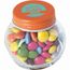 Bonbonglas mini gefüllt mit ca. 40 gr. Schokocarletties mit farbigem Deckel (orange) (Art.-Nr. CA270512)