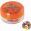 Runde Plastikdose mit farbigem Deckel gefüllt mit ca. 12 gr. Schokocarletties TAMPONDRUCK (orange) (Art.-Nr. CA275057)