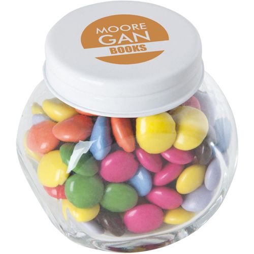 Bonbonglas mini gefüllt mit ca. 40 gr. Schokocarletties mit farbigem Deckel (Art.-Nr. CA289206) - Bonbonglas mini gefüllt mit ca. 40 gr...