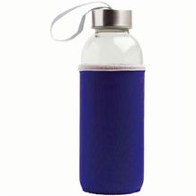 Glasflasche mit Neoprendeckel 500 ml, versehen mit Silber farbigen Metallkappe (dunkel blau) (Art.-Nr. CA308181)