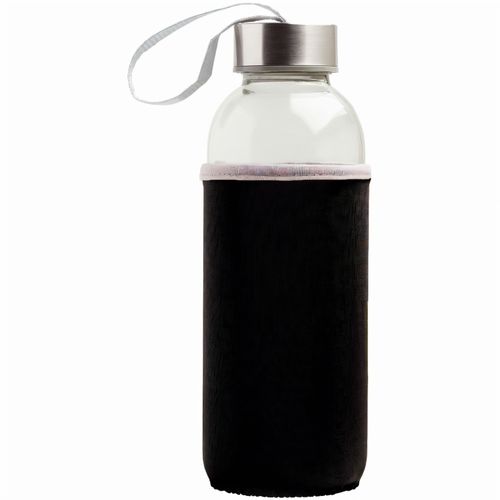 Glasflasche mit Neoprendeckel 500 ml, versehen mit Silber farbigen Metallkappe (Art.-Nr. CA398505) - Glasflasche mit Neoprendeckel 500 ml,...