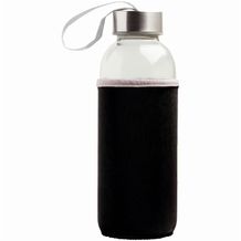 Glasflasche mit Neoprendeckel 500 ml, versehen mit Silber farbigen Metallkappe (Schwarz) (Art.-Nr. CA398505)