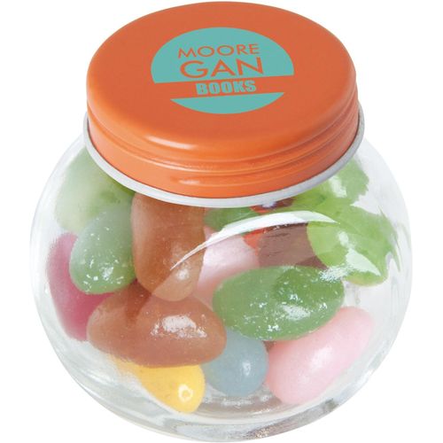 Bonbonglas mini gefüllt mit ca. 40 gr. Jelly Beans mit farbigem Deckel (Art.-Nr. CA486749) - Bonbonglas mini gefüllt mit ca. 40 gr...
