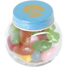 Bonbonglas mini gefüllt mit ca. 40 gr. Jelly Beans mit farbigem Deckel (hell blau) (Art.-Nr. CA493227)
