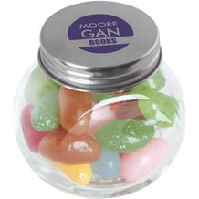 Bonbonglas mini gefüllt mit ca. 40 gr. Jelly Beans mit farbigem Deckel (silber) (Art.-Nr. CA718799)