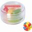 Runde Plastikdose mit farbigem Deckel gefüllt mit ca. 12 gr. Jelly Beans TAMPONDRUCK (transparent) (Art.-Nr. CA730119)