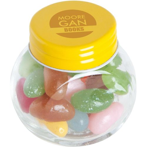 Bonbonglas mini gefüllt mit ca. 40 gr. Jelly Beans mit farbigem Deckel (Art.-Nr. CA871857) - Bonbonglas mini gefüllt mit ca. 40 gr...