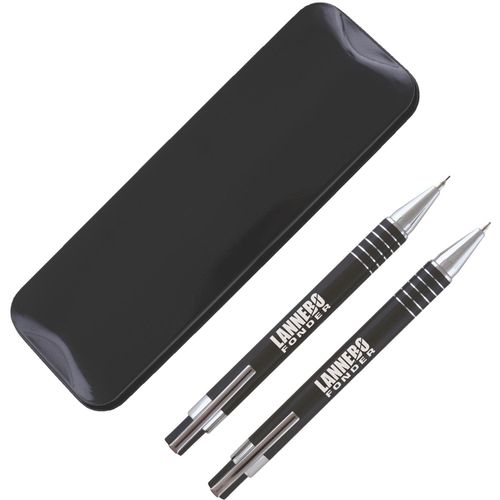 CURAÇAO Etui mit 1 Kugelschreiber und 1 Druckbleistift Peekay (Art.-Nr. CA962234) - CURAÇAO Etui aus Metall mit 1 Kugelschr...