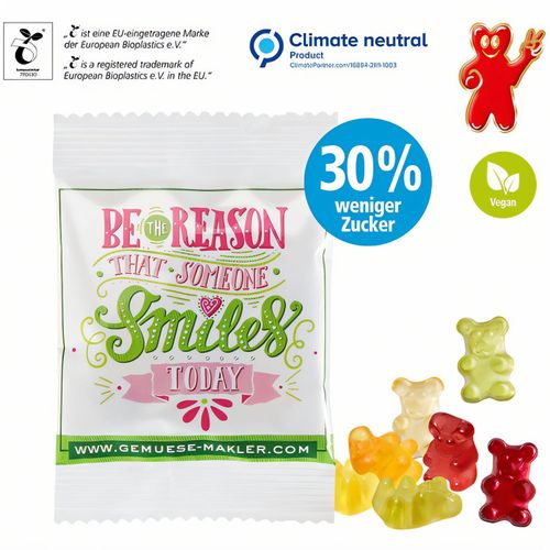 Vegane Smart-Bärchen im kompostierbaren Tütchen  [100er Pack] (Art.-Nr. CA371259) - Fruchtgummi ohne Gelatine mit 30 %...