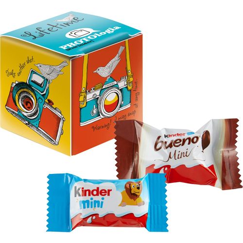 Mini Promo-Würfel mit Kinder SchokoladeMini & Kinder buenoMini Mix (Art.-Nr. CA540786) - Gefüllte weiße Mini-Kartonage in Würf...