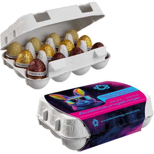 12er Ostereier-Karton mit Ferrero Rocher Eiern (Art.-Nr. CA639330) - Ostereier-Karton mit personalisierbarem...