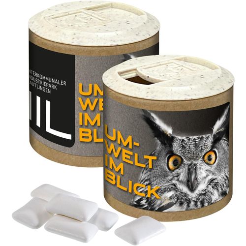 Papier-Werbedose mit Zuckerfreiem Kaugummi, 84g (Art.-Nr. CA716698) - Kraftpapierdose mit kompostierbarem...