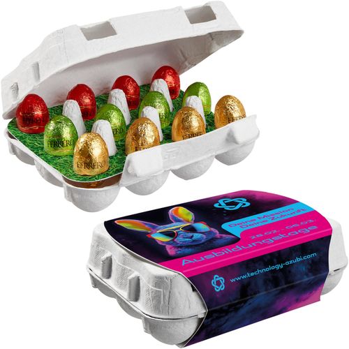 12er Ostereierkartonage mit Ferrero Küsschen Eiern (Art.-Nr. CA851439) - Ostereier-Karton mit personalisierbarem...