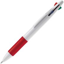 Kugelschreiber mit 4 Schreibfarben (weiß / rot) (Art.-Nr. CA112545)