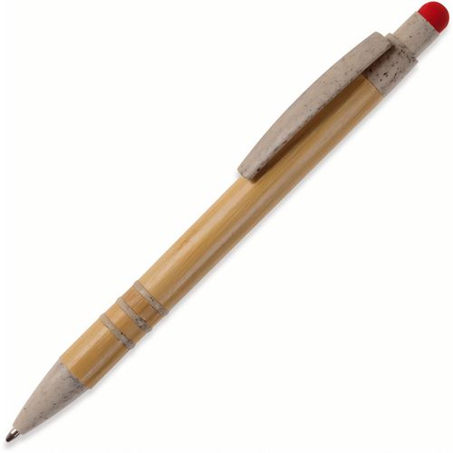 Kugelschreiber Bambus mit Touchpen und Weizenstroh Elementen (Art.-Nr. CA126670) - Bambus Kugelschreiber mit Spitze, Clip,...