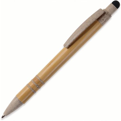 Kugelschreiber Bambus mit Touchpen und Weizenstroh Elementen (Art.-Nr. CA241910) - Bambus Kugelschreiber mit Spitze, Clip,...