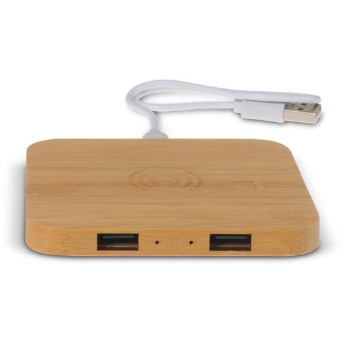 Bamboo Wireless charger with 2 USB hubs 5W (Art.-Nr. CA291258) - Ein Wireless Charger, hergestellt aus...