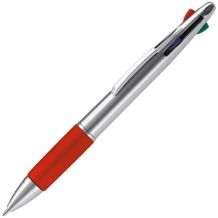 Kugelschreiber mit 4 Schreibfarben (silber / rot) (Art.-Nr. CA370456)