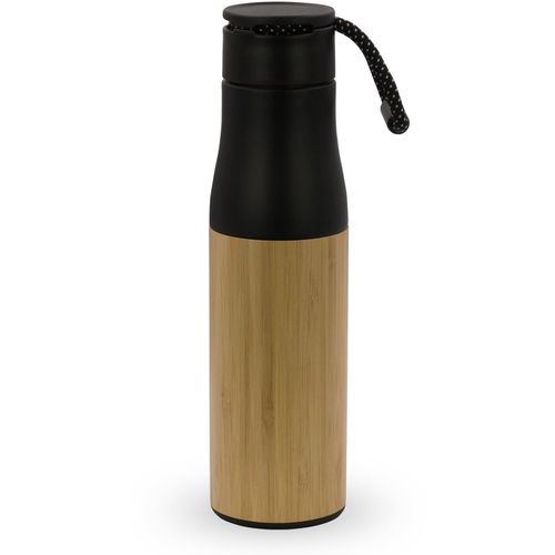 Isolierflasche Bambus mit Trageschlaufe 500ml (Art.-Nr. CA474128) - Doppelwandige Isolierflasche mit einer...