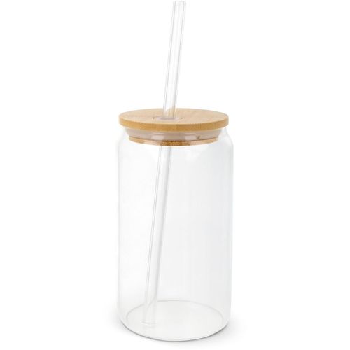 Glas mit Bambusdeckel & Strohhalm 450ml (Art.-Nr. CA486245) - Wir stellen unser Glas für kalte Geträ...