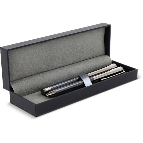 Metallstift und Rollerball-Stift im Set in Geschenkbox (Art.-Nr. CA980294) - Dieser Kugelschreiber mit Textmarker...