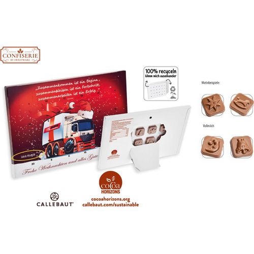 Tisch Adventskalender personalisiert, Callebaut Vollmilch Schokolade Kalender, ca. 60 g (Art.-Nr. CA771263) - Süße Vorfreude: der personalisier...