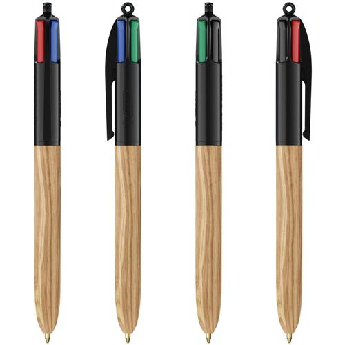 BIC® 4 Colours Wood Style with Lanyard Siebdruck (Art.-Nr. CA216829) - Unser ikonischer BIC® 4 Colours Kugelsc...