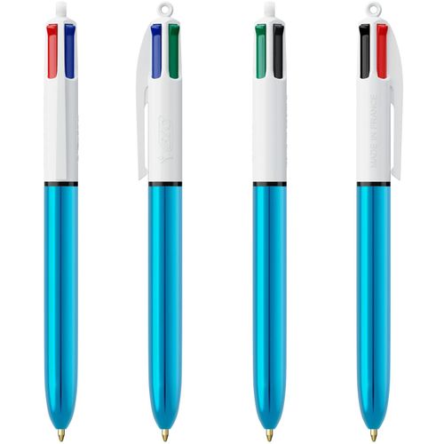 BIC® 4 Colours Shine Kugelschreiber + Lanyard Siebdruck (Art.-Nr. CA305645) - Der ikonische BIC®4 Colours in glänzen...