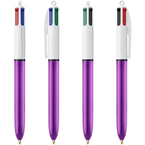 BIC® 4 Colours Shine Kugelschreiber + Lanyard Siebdruck (Art.-Nr. CA366381) - Der ikonische BIC®4 Colours in glänzen...