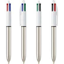 BIC® 4 Colours Shine Kugelschreiber + Lanyard Siebdruck (Weiß/Silbermetallic) (Art.-Nr. CA626572)