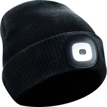 Beanie-Strickmütze mit herausnehmbarem LED-Licht und Stirnband (schwarz) (Art.-Nr. CA774311)
