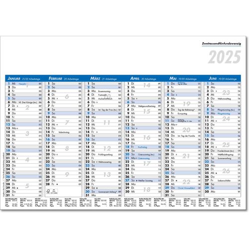 Tafelkalender im Format DIN A4, 29,7 x 21 cm, Kalendarium in blau/schwarz (Art.-Nr. CA068632) - Platzsparend und kompakt! A4 Tafelkalend...