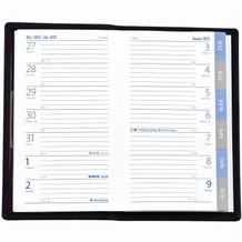 Taschenplaner "Exquisit Register" im Format 9,5 x 16 cm, deutsches Kalendarium Grau/Blau mit Registerstanzung, 64 Seiten gebunden + 16 Seiten Adressheft Register, eingesteckt in PVC-Hülle weiß (weiß) (Art.-Nr. CA121812)