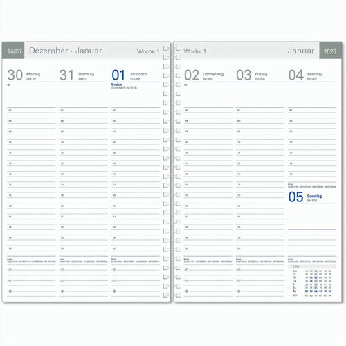 Wochentimer 'Luxus' im Format 170 x 250 mm, 128 Seiten, grüner PP-Einband, Wire-O gebunden, deutsche Version, ohne Eckenperforation. FSC zertifiziert. (Art.-Nr. CA131637) - Zeitgemäß. Schlank. Übersichtlich. Di...