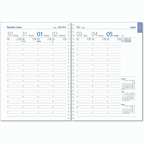 Wochenkalender "Business D Wire" im Format 17,2 x 24 cm, deutsches Kalendarium Grau/Blau, 144 Seiten, Wire-O-Bindung, mit Eckenperforation, Deckelpaar Slinky mittelblau (Art.-Nr. CA160479) - Tatkräftige Unterstützung für Ihre Pl...