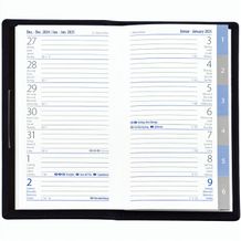 Taschenplaner "Exquisit Register INT" im Format 9,5 x 16 cm, Kalendarium 4-sprachig D/F/I/GB Grau/Blau mit Registerstanzung, 64 Seiten gebunden + 16 Seiten Adressheft Register, eingesteckt in Slinky-Hülle schwarz (Schwarz) (Art.-Nr. CA195509)