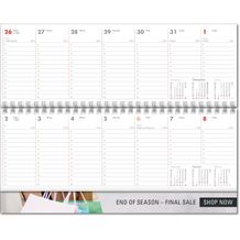 Schreibtischquerkalender 'Business' grau / rot mit überstehender Kartonrückwand im Format 30, 5 x 13, 5 cm. Andere Einbandvarianten auf Anfrage möglich. FSC zertifiziert. (Art.-Nr. CA347334)