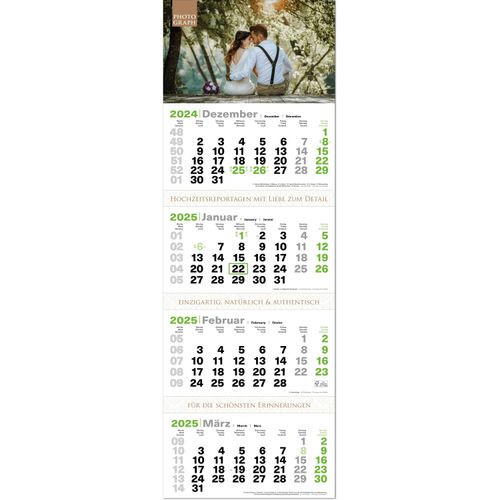 4-Monats-Kalender "Green4" mit deutsch-mehrsprachigem Kalendarium im Format 34 x 98,8 cm (Art.-Nr. CA651417) - Bekennen Sie doch mal Farbe! Modern,...