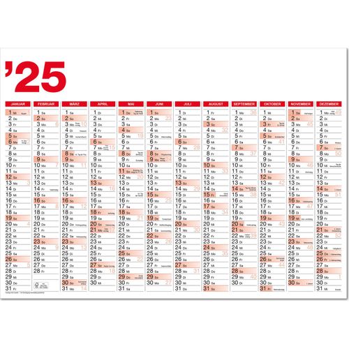 Türplaner im Format 65,0 x 47,0 cm, rot HKS 13/schwarz, deutsches Kalendarium (Art.-Nr. CA698663) - 12 Monate im Überblick! Dieser Türplan...