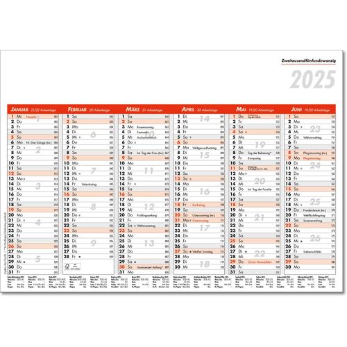 Tafelkalender im Format DIN A4, 29,7 x 21 cm, Kalendarium in rot/schwarz (Art.-Nr. CA729452) - Platzsparend und kompakt! A4 Tafelkalend...