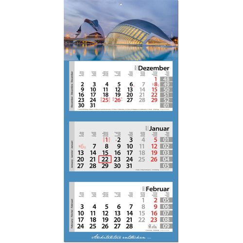 3-Monatskalender "Style-3" mit deutsch-mehrsprachigem Kalendarium im Format 33 x 70 cm (Art.-Nr. CA933380) - Stylisch anders! 3-Monats-Kalender...